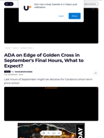 ADA on Edge of Golden Cross in September's Final Hours, What to Expect? - U.Today