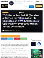 ZOTH Launches FAAST (Fund as a Service for Tokenization) to capitalize on RWA & Stablecoin Opportunity, over $200 Million Assets committed | Live Bitcoin News