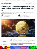 Ray Dalio Backs Bitcoin as Institutional Demand Grows
