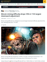 Bitcoin Mining Difficulty Falls 10% As Hashprice Tops $30