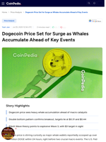 Dogecoin Price Set for Surge as Whales Accumulate Ahead of Key Events