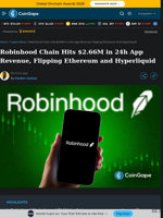 Robinhood Chain Hits $2.66M in 24h App Revenue, Flipping Ethereum and Hyperliquid