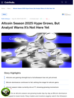 Altcoin Season 2025 Hype Grows, But Analyst Warns It’s Not Here Yet