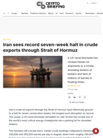 Iran sees record seven-week halt in crude exports through Strait of Hormuz