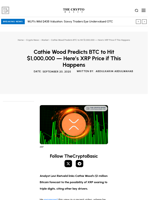 Cathie Wood Predicts BTC to Hit $1,000,000 — Here’s XRP Price if This Happens