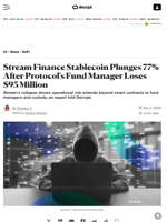 Stream Finance Stablecoin Plunges 77% After Protocol's Fund Manager Loses $93 Million - Decrypt