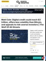 Matt Cole: Digital credit could reach $3 trillion, offers less volatility than Bitcoin, and appeals to risk-averse investors | The Wolf Of All Streets