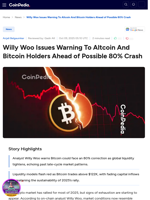 Willy Woo Issues Warning To Altcoin And Bitcoin Holders Ahead of Possible 80% Crash