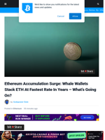 Ethereum Accumulation Surge: Whale Wallets Stack ETH At Fastest Rate In Years - What’s Going On? | Bitcoinist.com