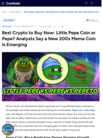 Best Crypto to Buy Now: Little Pepe Coin or Pepe? Analysts Say a New 200x Meme Coin Is Emerging