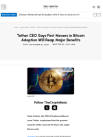 Tether CEO Says First Movers in Bitcoin Adoption Will Reap Major Benefits