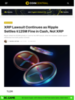 XRP Lawsuit Continues as Ripple Settles $125M Fine in Cash, Not XRP - CoinCentral