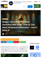 Major YouTuber Predicts Remittix Will 100x: ‘This Is The Next Ethereum Moment - Don’t Miss It’ | Live Bitcoin News