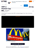 XRP on Track to Surpass McDonald's by Market Cap