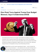 Elon Musk Turns Against Trump Over Budget Blowout, Says It Undermines DOGE