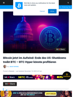Bitcoin jetzt im Aufwind: Ende des US-Shutdowns treibt BTC - BTC Hyper könnte profitieren | Bitcoinist.com