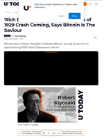 'Rich Dad Poor Dad' Author Warns of 1929 Crash Coming, Says Bitcoin Is The Saviour