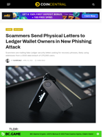Scammers Send Physical Letters to Ledger Wallet Owners in New Phishing Attack - CoinCentral