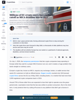 Millions of EU crypto users face exchange cutoff as MiCA deadline hits in days