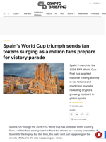 Spain's World Cup triumph sends fan tokens surging as a million fans prepare for victory parade