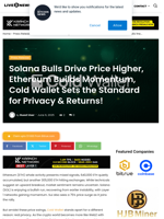 Solana Bulls Drive Price Higher, Ethereum Builds Momentum, Cold Wallet Sets the Standard for Privacy & Returns! | Live Bitcoin News