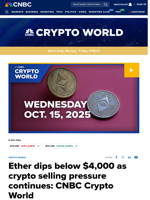 Ether dips below $4,000 as crypto selling pressure continues: CNBC Crypto World