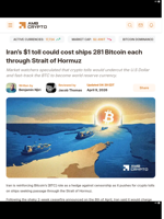 Iran's $1 toll could cost ships 281 Bitcoin each through Strait of Hormuz - AMBCrypto