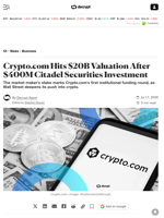 Crypto.com Hits $20B Valuation After $400M Citadel Securities Investment - Decrypt
