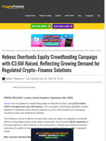 Nebeus Overfunds Equity Crowdfunding Campaign with €3.6M Raised, Reflecting Growing Demand for Regulated Crypto–Finance Solutions