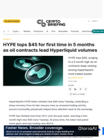 HYPE tops $45 for first time in 5 months as oil contracts lead Hyperliquid volumes