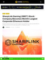 SharpLink Gaming (SBET) Stock: Company Becomes World's Largest Corporate Ethereum Holder - CoinCentral