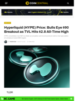 Hyperliquid (HYPE) Price: Bulls Eye $90 Breakout as TVL Hits $2.8 All-Time High - CoinCentral