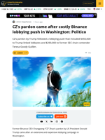 CZ’s Pardon Followed Costly Binance Lobbying in Washington