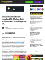 Solstice Finance Officially Launches USX, A Solana-Native Stablecoin With $160M Deposited TVL
