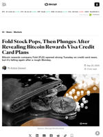 Fold Stock Pops, Then Plunges After Revealing Bitcoin Rewards Visa Credit Card Plans - Decrypt