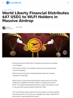 World Liberty Financial Distributes $47 USD1 to WLFI Holders in Massive Airdrop