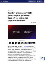 Turnkey announces TRON policy engine, providing support for enterprise payment solutions