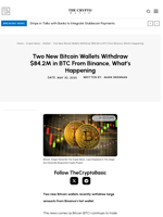Two New Bitcoin Wallets Withdraw $84.2M in BTC From Binance, What’s Happening