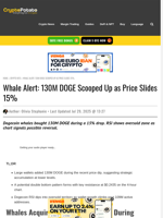 Whale Alert: 130M DOGE Scooped Up as Price Slides 15%