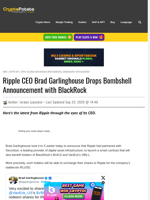 Ripple CEO Brad Garlinghouse Drops Bombshell Announcement with BlackRock