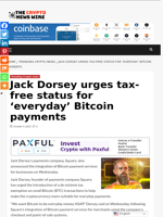 Jack Dorsey urges tax-free status for ‘everyday’ Bitcoin payments - The Crypto News Wire