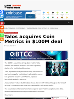 Talos acquires Coin Metrics in $100M deal - The Crypto News Wire