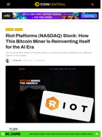 Riot Platforms (NASDAQ) Stock: How This Bitcoin Miner Is Reinventing Itself for the AI Era - CoinCentral