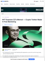 NYT Exposes CZ's Memoir — Crypto Twitter Made It Free Marketing - BeInCrypto