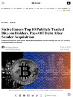Strive Enters Top 10 Publicly Traded Bitcoin Holders, Pays Off Debt After Semler Acquisition - Decrypt