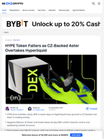 HYPE Price Falls as CZ-Backed Aster Overtakes Hyperliquid