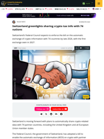 Switzerland Proposes Cross-Country Crypto Data Sharing