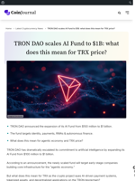 TRON DAO scales AI Fund to $1B: what does this mean for TRX price? - CoinJournal