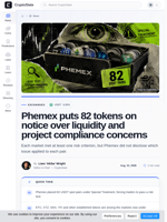 Phemex puts 82 tokens on notice over liquidity and project compliance concerns