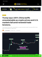 Trump says 100% China tariffs unsustainable as crypto prices